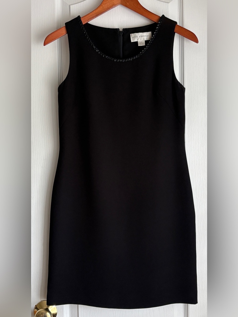 Petite Sophisticate Beaded Neckline Black Shift Dress -Size 2 LBD Chic Vintage